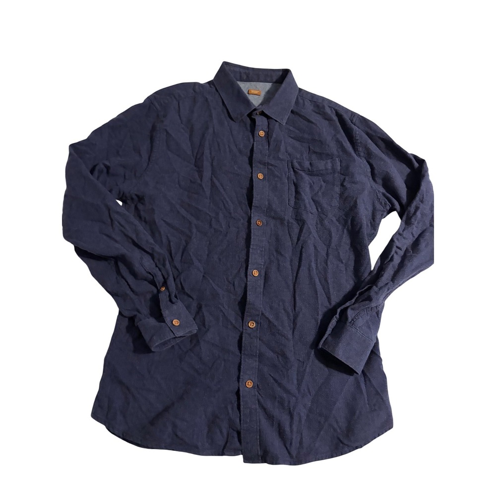 Common People Mens Navy Blue Long Sleeve Button Down Shirt Wood Buttons Size L